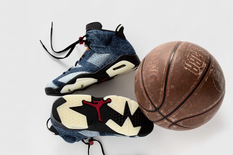 washed denim 6s on feet